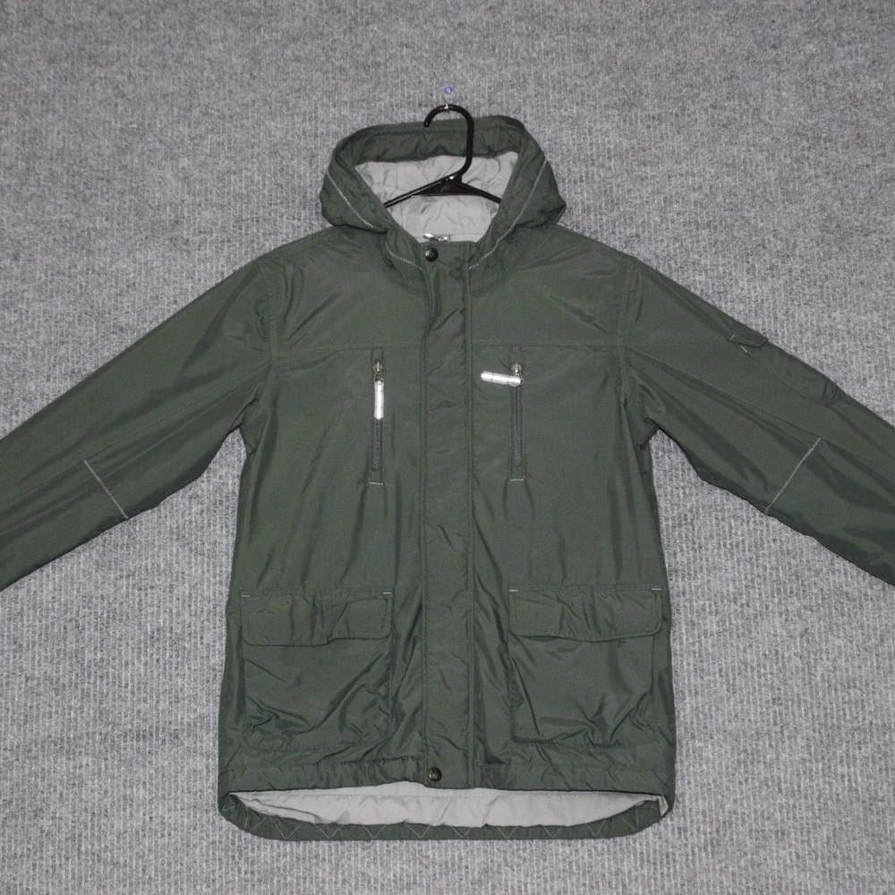 Lands End Kids Parka Jacket Boys Size M Green Winter Hooded Zip‎ Front Pockets